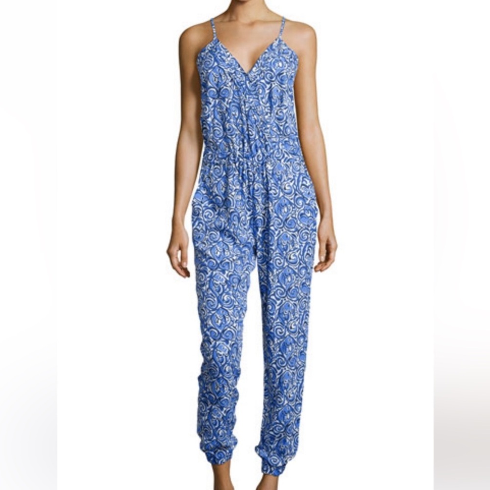 Lilly Pulitzer Blue and White Swirl Jumpsuit
